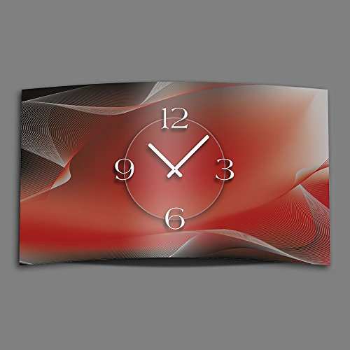 dixtime Abstrakt rot grau Designer Wanduhr modernes Wanduhren Design leise kein Ticken 3D-0145