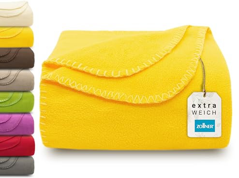 ZOLLNER Kuscheldecke in gelb - weiche Couchdecke in 130x170 cm - mit Kettelrand - Polyester - waschbar bis 95°C – Hotelqualität - Oeko Tex® Zertifiziert