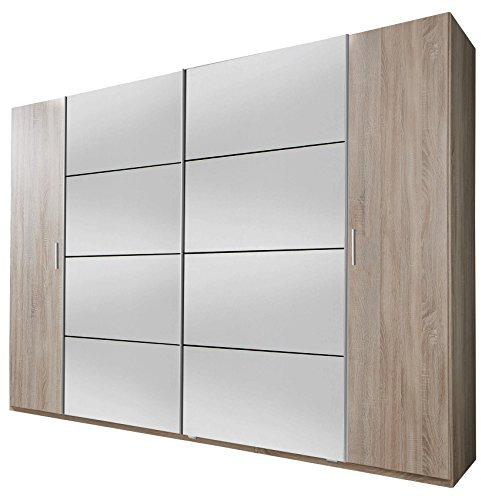 Wimex Kleiderschrank/ Schwebetürenschrank Lotto, (B/H/T) 270 x 210 x 65 cm, Weiß/ Absetzung Eiche Sägerau/ Spiegel