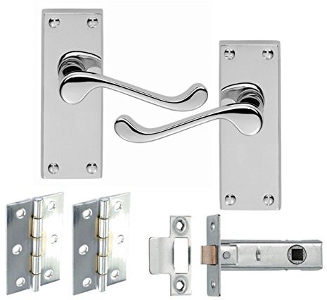 7 Sets Of Victorian Scroll Latch Door Handles Polished Chrome Hinges & Latches Pack Sets