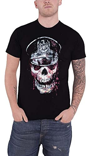 Slayer Men's Skull Hat Regular Fit Round Collar Short Sleeve T-Shirt, Black, Large