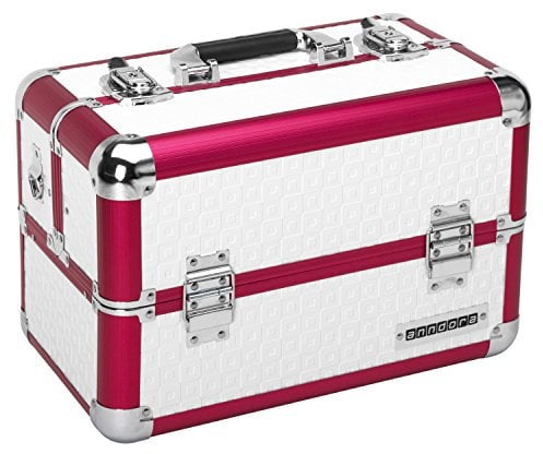 anndora Beauty Case Kosmetikkoffer - Robuster Schminkkoffer, Nähkoffer, Aluminium Make-Up Koffer mit Fächern - Ideal für Reisen und professionelle Anwendungen, abschließbar, Weiß Pink
