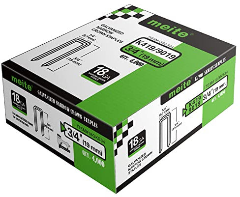 meite Type 90/19 mm Agrafes à couronne étroite pour agrafeuse, agrafes de tapisserie galvanisées de 18 gauge pour meubles, boîtes en bois, bricolage et artisanat (4 000 pièces)