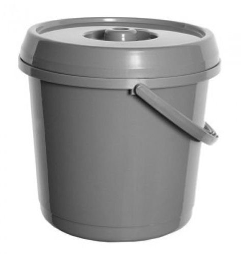 2 x 14L Litre GREY Plastic Bucket With Lid Carry Handle Ideal for Nappy Disposal Bin / Tub / Bucket / Animal Feed / Bird Seed