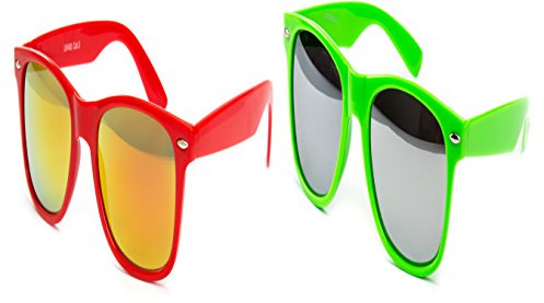 Ciffre 2 er Set Nerd Sonnenbrille Partybrille Miami Techno Festival Brille Rot Feuer Verspiegelt Grün Silber
