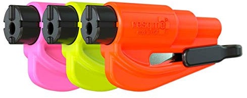 RESQME The Original Emergency Keychain Car Escape Tool, 2-in-1 Seatbelt Cutter and Window Breaker, Made in USA, Family Pack of 3, Orange, Yellow, Pink - Compact Emergency Hammer
