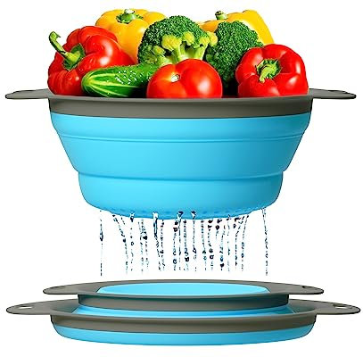 Comfify Ultimate Kitchen Strainers Set of 2 - Collapsible Silicone Colanders for Easy Storage by - Use with Pasta & Veggies or as a Fruit or Berry Bowl with Strainer - Irreplaceable for Campers & RVs