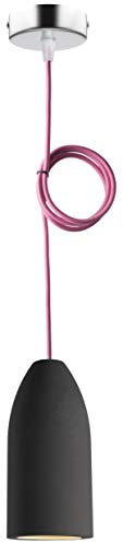 Buchenbusch urban design Betonlampe dark edition 7,5 x 16 cm, Deckenlampe einflammig, LED Pendelleuchte mit Textilkabel Pink/Fuchsia, Hängelampe Esstisch Küche Wohnzimmer, Baldachin chrom