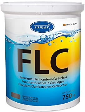 Tamar Floculante en Cartuchos para Piscinas, 6 Cartuchos Individuales, clarificante, clarificador agua, eliminador turbidez, agrupa particulas en suspesion, tabletas 750 Grs.