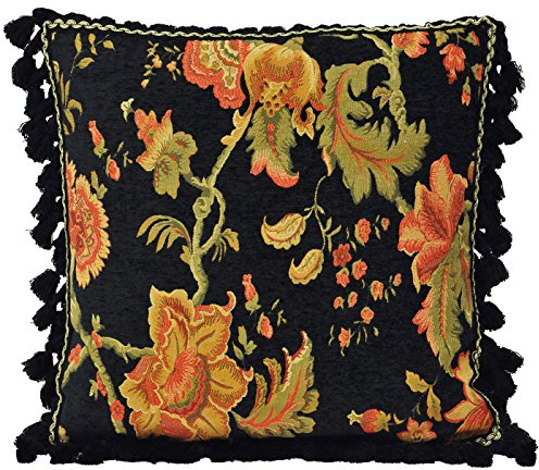 Riva Paoletti Fairvale Floral Woven Tassled Cushion Cover, Black, 55 X 55 Cm