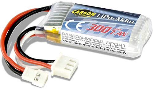 Carson Batterie Lipo 7,4V 300MAH, Akku, Ersatzakku für RC Fahrzeuge, Zubehör, 500608169