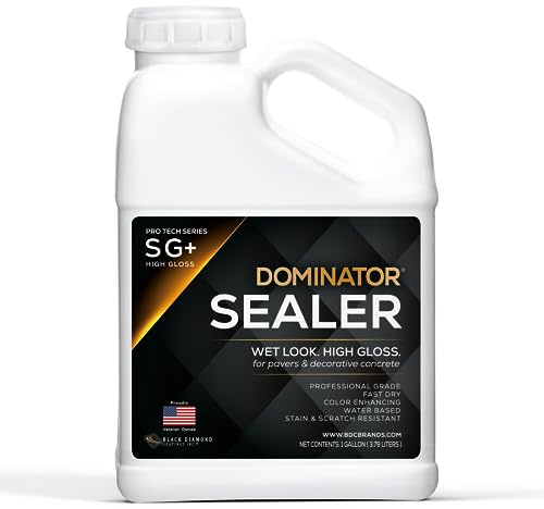 1 Gal. DOMINATOR SG+ Clear Acrylic Sealer | High Gloss Concrete Paver Sealer | Wet Look, Color Enhancing | Professional Grade | Decorative Concrete | Fast Dry | Driveway, Patio and Walkways