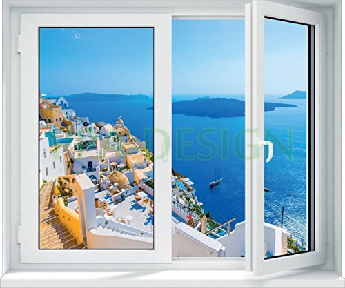 PPA DESIGN Sticker Fenêtre Trompe l'oeil Vue sur la Mer La Grèce - SATOFE0315 (120x100cm)