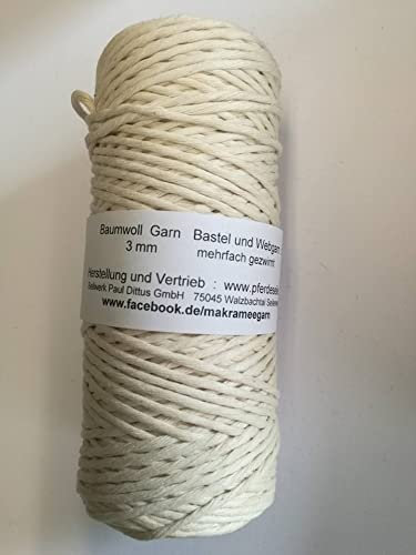 Strickgarn, Häkelgarn, Webgarn, Makramee, Bastelgarn - 2-3 mm - 150 Meter - NATUR - BAUMWOLLE