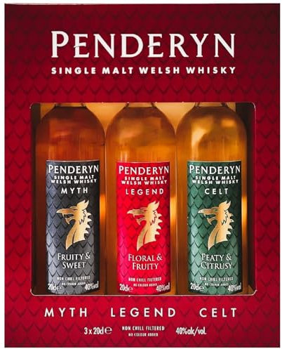 Penderyn Dragon Range Gift Set- Contains 3 x 20 cl Award Winning Welsh Single Malt Whiskies, 40% ABV, Great for Christmas and Birthdays