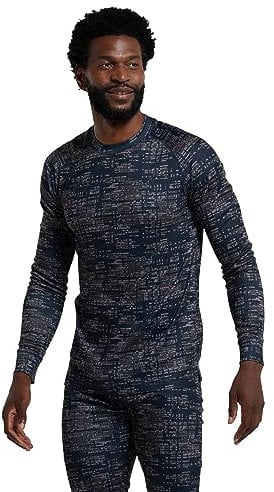 Mountain Warehouse Talus Printed Round Neck Mens Top - Fast Wicking Thermal Base Layer, Long Sleeves, Fast Dry Sweater, Lightweight - for Camping, Hiking Black S
