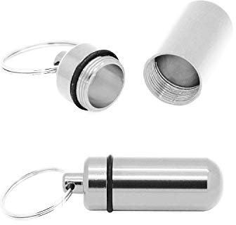 Grenhaven - Mini portapillole - portachiavi, contenitore per denaro, piccolo contenitore a forma di capsula, portapillole, impermeabile, in alluminio