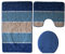 Orion Badgarnitur 3 TLG. Set 60x100 cm, farbig gestreift, WC Vorleger mit Ausschnitt für Stand-WC (dunkelblau blau beige)