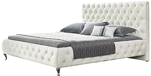 i-flair Polsterbett Amour 160x200 cm Barock Stil Designer Bett mit Lederknöpfe in der Farbe Weiß