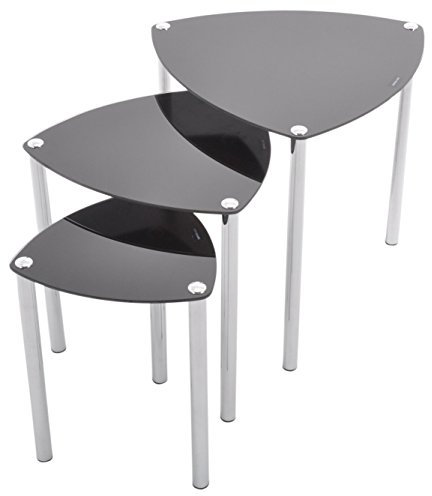 ASPECT Arena Set of 3 Nesting END Side Table-Black Glass,Chrome Legs, L 48x48x46(H)cm, M 39x39x41(H)cm, S 29x29x37(H)cm