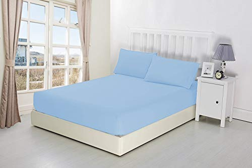 Extra Deep Fitted Sheets 16/40CM Deep Luxury Percale in 15 Colours (Sky Blue, Super King)