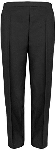 MyShoeStore Pack of 2 Ladies Half Elasticated Trouser Womens Stretch Waist Casual Office Work Formal Pull On Trousers Straight Leg Pants Bottoms with Pockets (Black, 10/25)