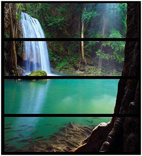 Wallario Möbelfolie/Aufkleber, geeignet für IKEA Malm Kommode mit 4 Schubfächern - Klebefolie Wasserfall im Wald am See Idylle in Thailand