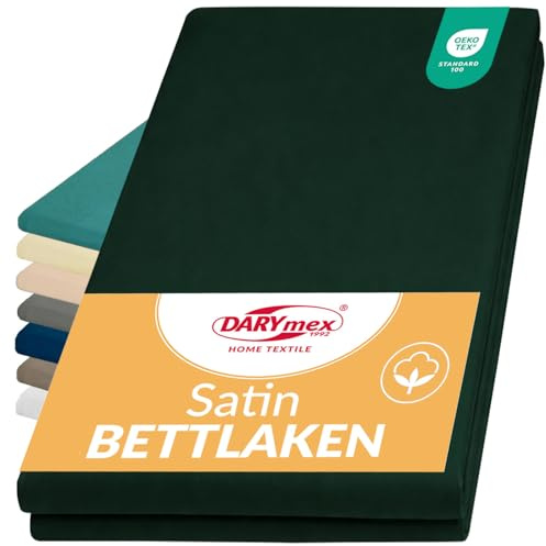 DarymexLaken ohne Gummizug, Baumwoll-Satin, 200x220 cm, Flaschengrün | Flaches glattes Betttuch, glänzendes Baumwolllaken, Satin-Bettwäsche, pflegeleicht, waschbar 60°C
