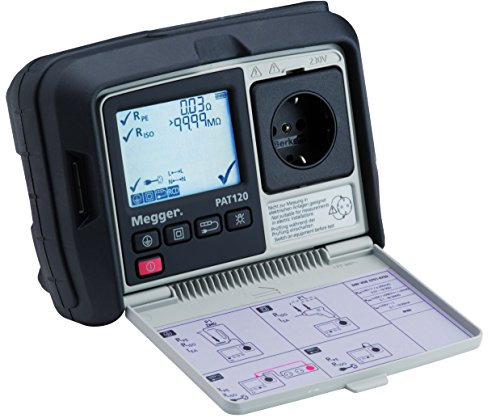 Megger 1003-066 PAT120-DE Gerätetester, Schutzleiterwiderstand mit 200 mA, Isolationsprüfung mit 250V und 500V, Ersatz-Ableitstrom, Verlängerungen