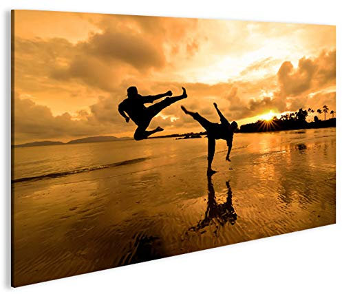 islandburner Bild Bilder auf Leinwand Kung Fu am Strand Kampfsport 1p XXL Poster Leinwandbild Wandbild Dekoartikel Wohnzimmer Marke