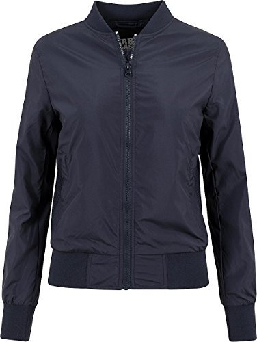 URBAN CLASSICS Giubbotto Bomber da Donna con Polsini a Coste, Giacca a Vento Leggera, Giubbottino Bomber a Maniche Lunghe con Cerniera e Tasche, Colore: Navy, Taglia: S