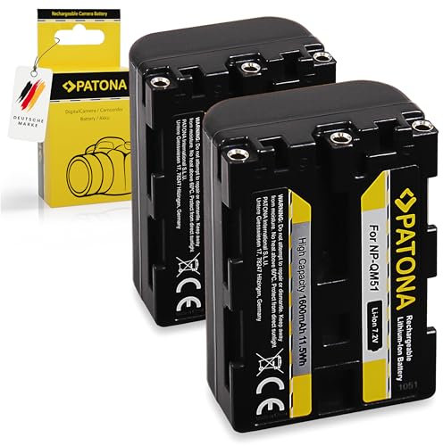 PATONA 2X NP-FM50 NP-QM51 Batterie 1600mAh Compatible avec Sony Camcorder NP-FM30 FM50 FM70 FM90 QM51D QM71D QM91D CCD-TRV106K 108 116 128 DCR-DVD91 100 200 DCR-HC14 TRV6 TRV8 NPFM50 QM51 FM50