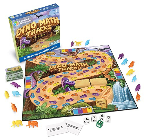 Learning Resources Dino Math Tracks Game - Math Manipulatives, Montessori Board Game, Addition and Subtraction, Counting Literacy Toys, STEM for Kids, Critical Thinking, Gifts for Boys and Girls