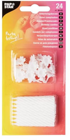 PAPSTAR 24 Geburtstagskerzen 6cm mit Halter weiß