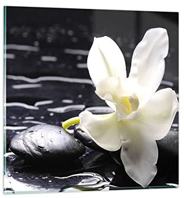 Bilder auf Glas 40x40cm Glasbild Spa Orchidee Steine Wasser Klein Wanddeko Bild im Glas Schlafzimmer Küche Deko Wandbilder Dekoration Wohnzimmer Modern Wall Decor Wand Kunstdruck Art GAC40x40-0444