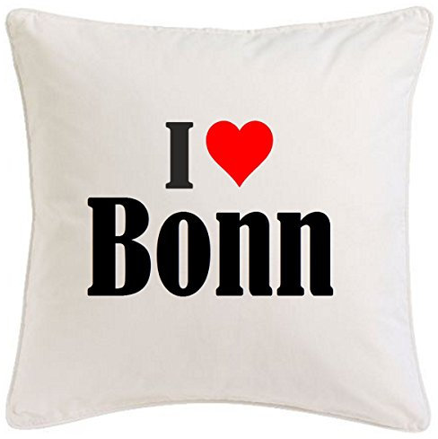 Kissenbezug I Love Bonn 40cmx40cm aus Mikrofaser geschmackvolle Dekoration für jedes Wohnzimmer oder Schlafzimmer in Weiß mit Reißverschluss