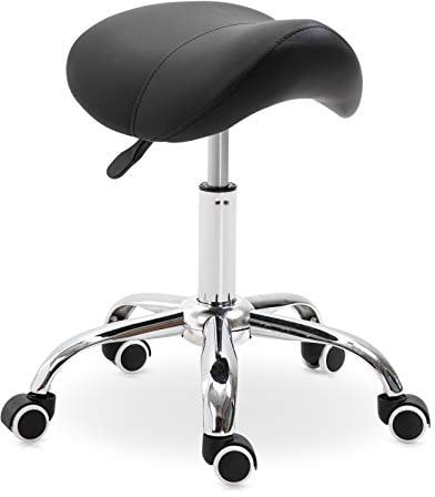 HOMCOM Taburete con Ruedas Taburete Giratorio Cosmético con Altura Ajustable Asiento Acolchado y Amplio Dentista Peluquería Carga 120 kg 52x53x49-61 cm Blanco y Negro