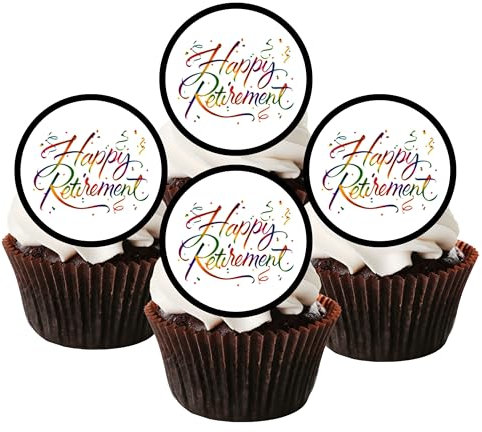Happy Retirement Edible Cupcake Toppers – Colorful Celebration Designs for Retirement Parties & Milestone Celebrations (PRECUT, Pack of 24 x 4cm Discs)