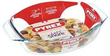 Pyrex Borosilicate Glass Oval Roaster with Easy Grip Handles, 30x21cm