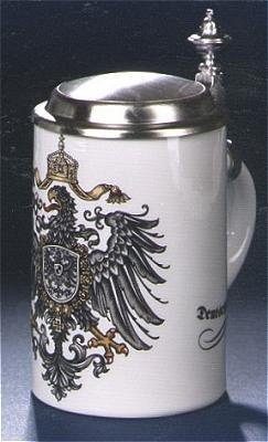 Bierseidel Bier-Krug Porzellankrug mit Zinndeckel Deutschland-Adler