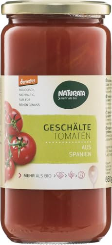 Naturata Geschälte Tomaten in Tomaten-Saft - 6 x 660 g | Demeter-zertifiziert & biodynamisch | Handgeerntete spanische Tomaten | Perfekt für Tomatensaucen, Pizza, Pasta & mediterrane Gerichte