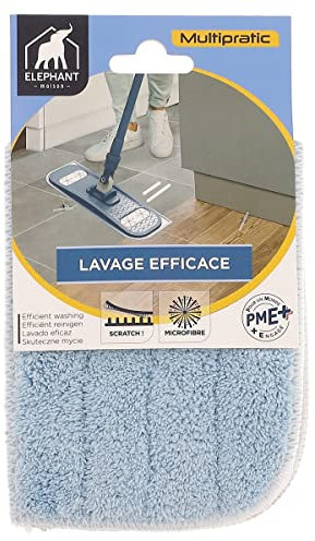 ÉLÉPHANT Maison - Housse de Lavage Sol Multi’Pratic - Tous Sols - Idéale Petites Surfaces & Coins, Microfibre Lavable en Machine, Positionnement Facile avec Scratchs, Réutilisable