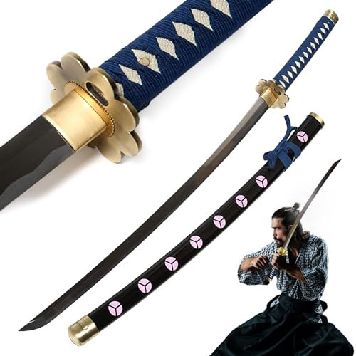 Swords and more Roronoa Zoro Katana One Piece - handgeschmiedet, Shusui Schwert, echt scharfes Samurai Schwert, handgeschmiedet aus Edelstahl mit Scheide 102 cm, Zoro Schwert für Zoro Cosplay