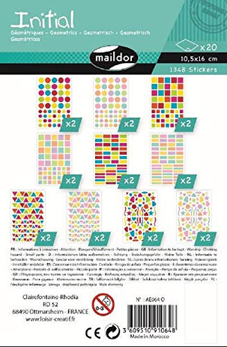 Maildor AE064O Packung Stickers Initial (20 Bögen, 10,5 x 16 cm, 1,348 Stickers, große Sortiment ideal für Kita oder Schulen) bunt