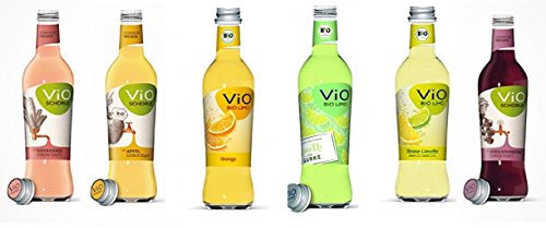 6 Flaschen a 300ml Vio / Bio Mix 6 Sorten / Gurke,Johannisbeere,Zitrone,Orange,Apfel,Rhabarber inclusive Pfand Glas
