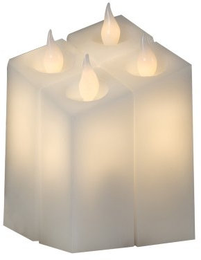 Konstsmide LED Echtwachskerzen 4er-Set, weiß, mit an/aus Schalter und Lichtsensor, 8 warm weiß flackernde Dioden, batteriebetrieben, 8xAA 1.5V (exkl.) - 1973-100