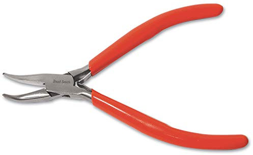 The Beadsmith Slim Line Bent Chain Nose Pliers, 4.75 inches (120mm) with Polished Steel Head, red PVC Comfort Grip Handle with Double-Leaf Spring, Tool for Jewelry Making