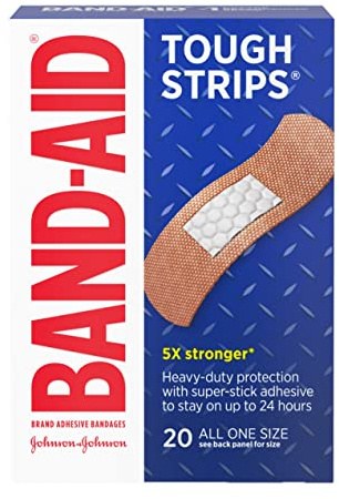Band-Aid Brand Sterile Tough Strips Adhesive Bandages for First Aid & Wound Care, Durable Protection & Comfort for Minor Cuts, Scrapes & Burns, Heavy-Duty Fabric Bandages, One Size, 20 ct