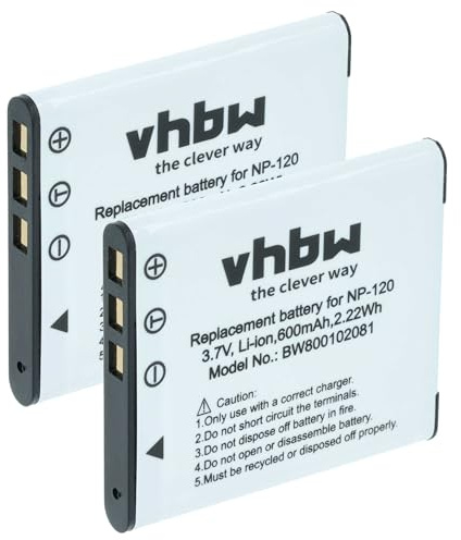 vhbw 2X Akku Ersatz für Casio NP-120 | für Kamera (550 mAh, 3,6 V, Li-Ion)