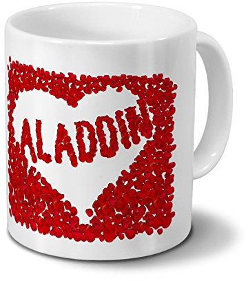 printplanet Tasse mit Namen Aladdin - Motiv Rosenherz - Material: Steingut - Füllvolumen: 325 ml